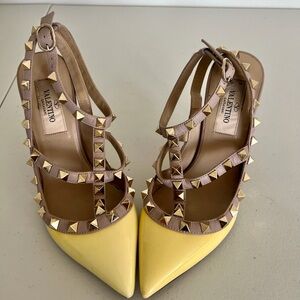 Valentino Yellow and Tan Studded Heels